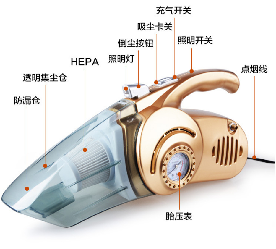 车载吸尘器轮胎充气汽车打气泵12V车用照明两用干湿大功率四合一详情43