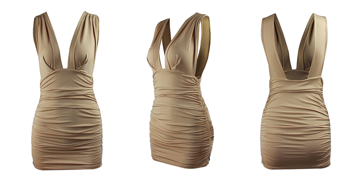 Sexy Sleeveless Slim-Fit Deep V Pleated Dress NSZY38630
