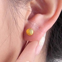 銅鍍金創意款磨沙圓球耳釘廠家直銷 爆款韓版耳環耳飾可一件代發