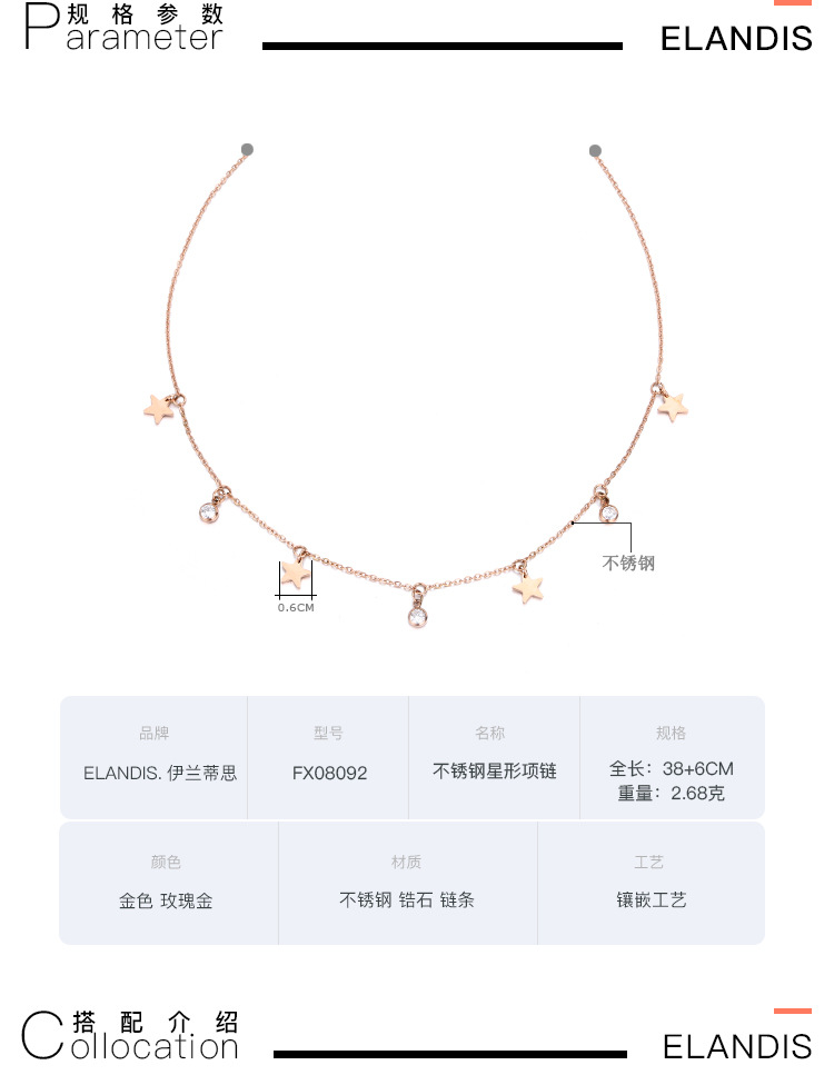 New Product Star Korean Version Of Zircon Simple Stainless Steel Clavicle Chain Necklace For Women display picture 15