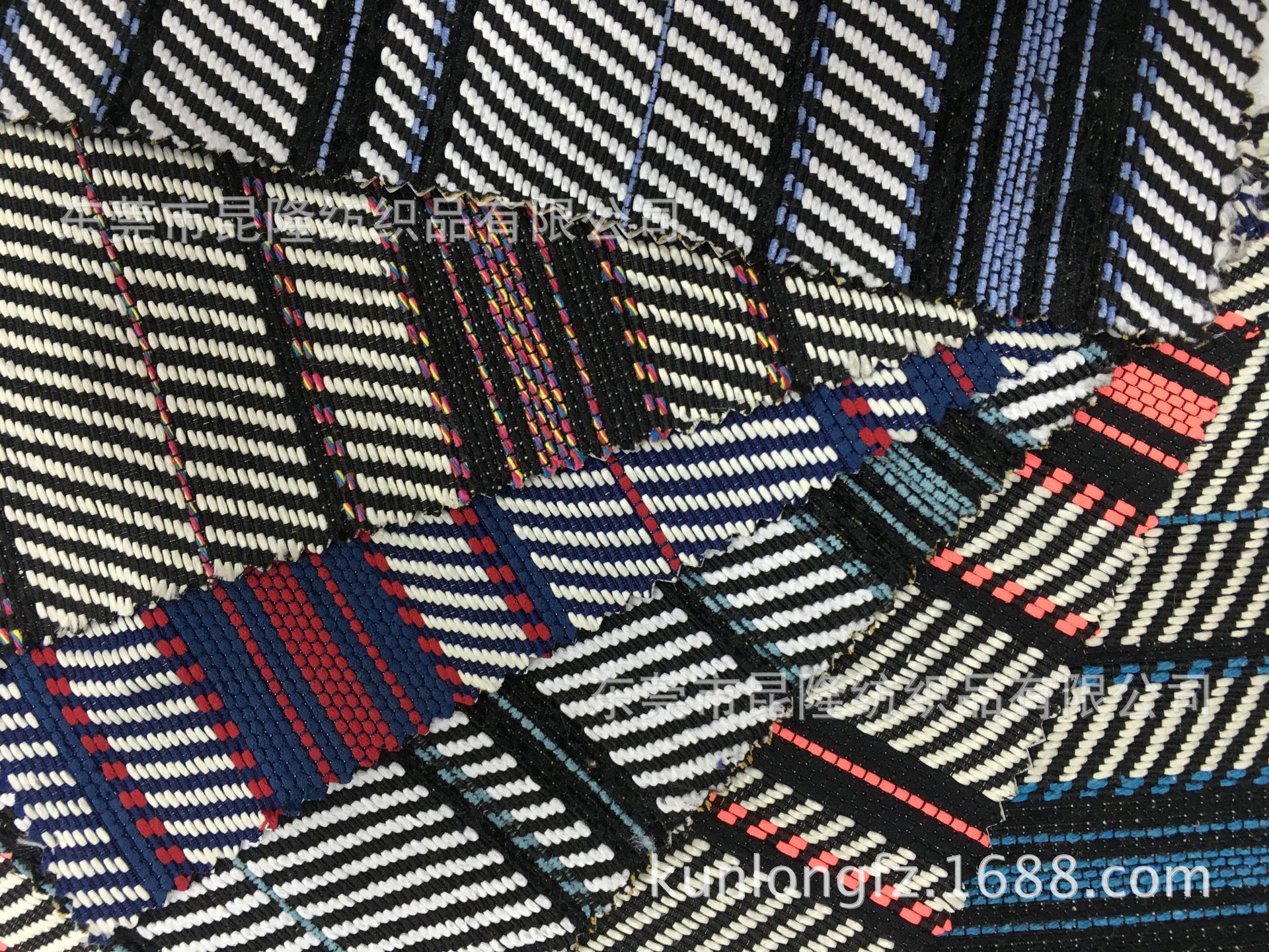 涤棉提花布 色织彩条面料 沙发布 几何民族风  段彩色织提花布 桌