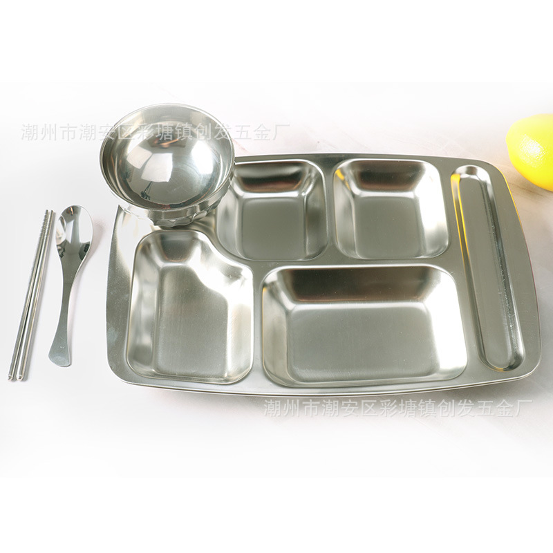 Stainless steel food plate hotel canteen thickening square Separator plate student 456 Dinner plate