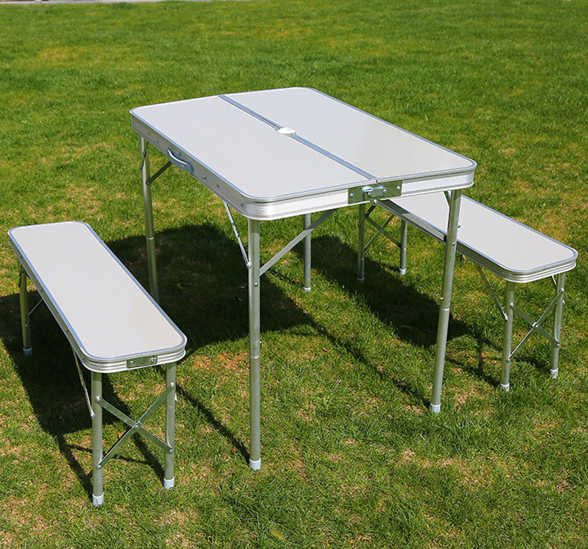 户外可折叠桌椅套装 便携式野餐烧烤摆摊折叠桌带双人长凳