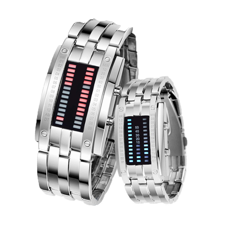 Tungsten Steel Texture Trend Korean Binary Led Men And Women Watch Waterproof Lava Electronic Watch