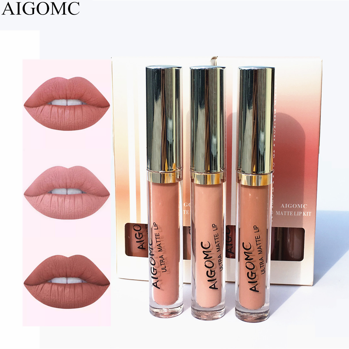 AIGOMC 3色唇彩套装 雾面唇釉液体口红套装 跨境爆款|ms