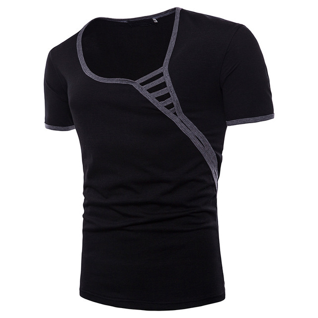 Men’s T-shirt Pure Color Oblique Stitching Fashion Colour Matching 