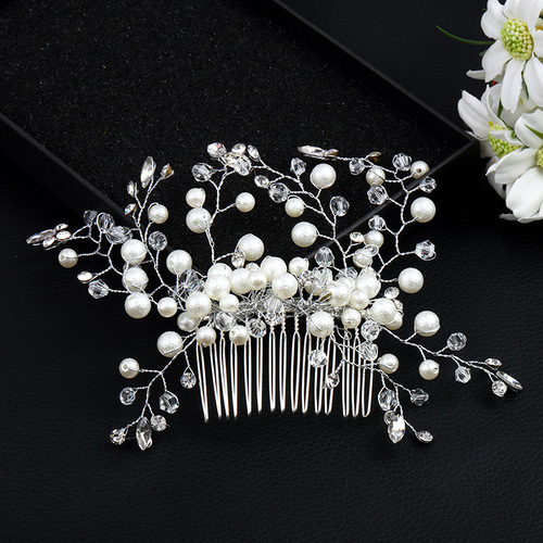 AliExpress European and American bridal hair accessories handmade comb imitation pearl rhinestone hair comb wedding dress accessories wholesale
