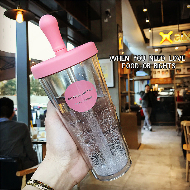 student adult pregnant woman Straw cup personality Korean Edition Harajuku lovely Hearts Water cup Plastic glass