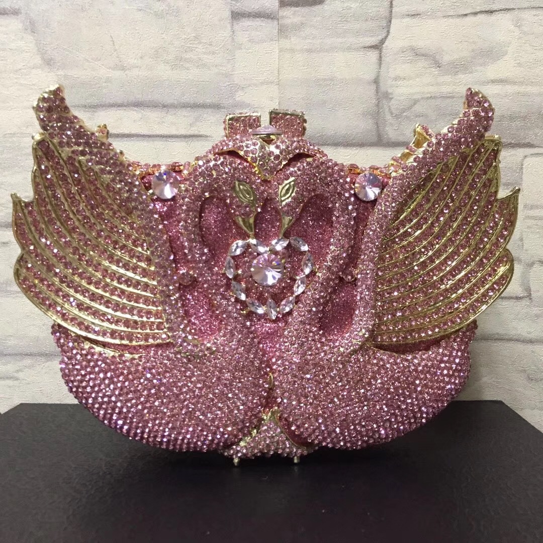 Túi clutch nữ đính kim cương thiên nga cỡ lớn dự tiệc — Màu đen, Màu hồng, Ảnh tùy chỉnh được Cá nhân hóa, Bảy màu vàng kim chi tiết 36