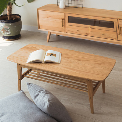 solid wood furniture Northern Europe Simplicity tea table double-deck Storage function tea table solid wood tea table a living room furniture