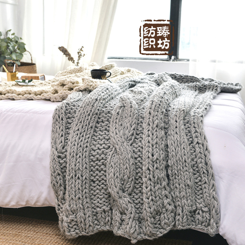 纯手工经典大麻花针织线毯盖毯空调毯膝盖毯子厂家直销