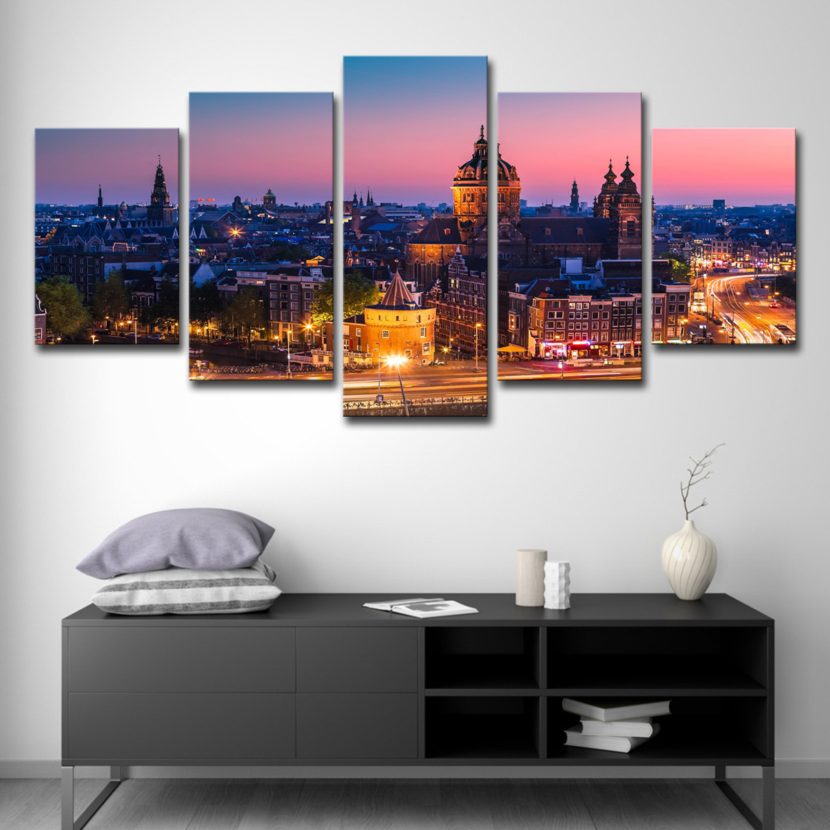 Transfronterizo deseo AE5 piezas Londres vista nocturna pintura ciudad arquitectura Fotos decoración del hogar sala de estar arte de la pared