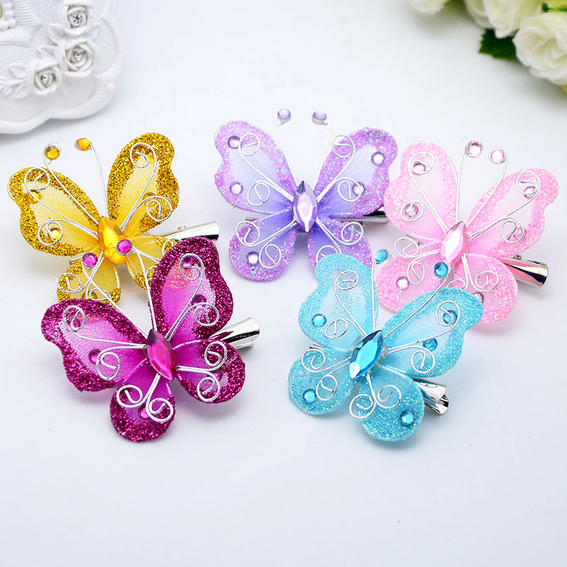 Year of the Dog Jewelry Sell ​​Meng Artifact Hairpin Gold powder simulation butterfly Duckbill clip Scenic spot Best Sellers children Headdress