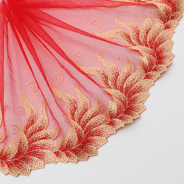 新款大红彩色网布网纱蕾丝刺绣花边车载芭比娃娃裙摆花边21CM