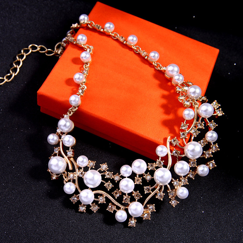 Alloy Fashion Geometric necklace(Grey Pearl-2) NHQD5183-Grey Pearl-2