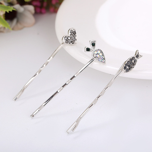 Factory Direct Selling Alloy One-Character Hair Clip Cute Hair Accessory Gold Plated Heart Fish Carrot Hair Clip Damage-Free