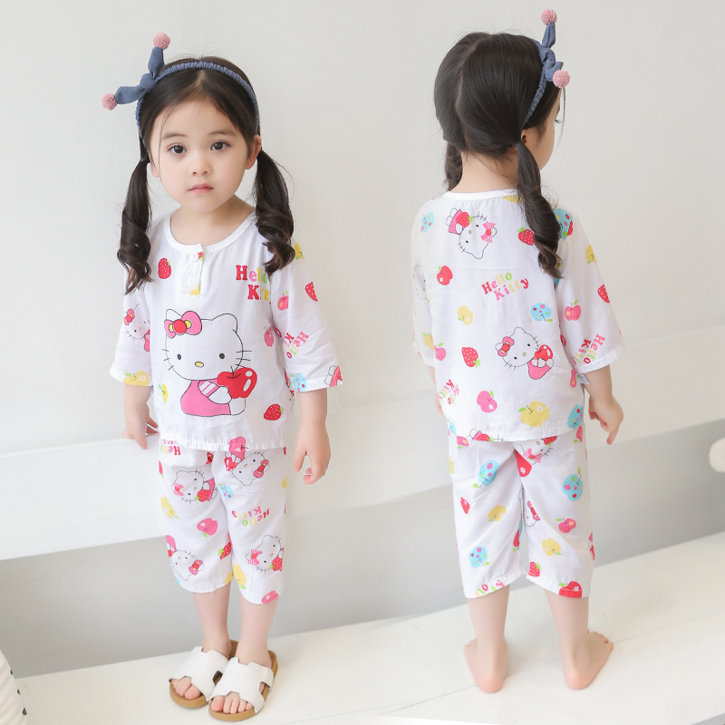 夏季爆款男女童装棉绸内衣套装儿童家居服套装宝宝睡衣空调服批发