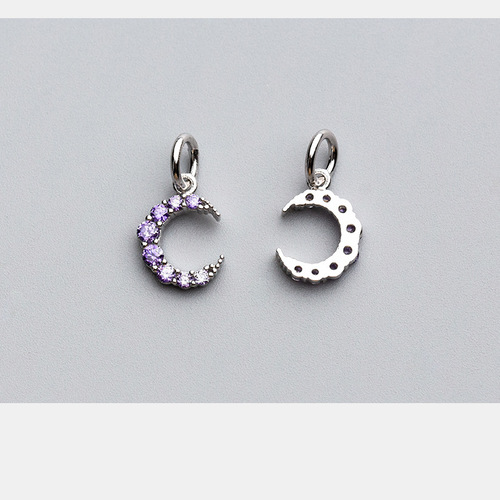 S925 silver electroplated gold micro inlaid sweet moon crescent pendant bracelet pendant DIY jewelry accessories S0503