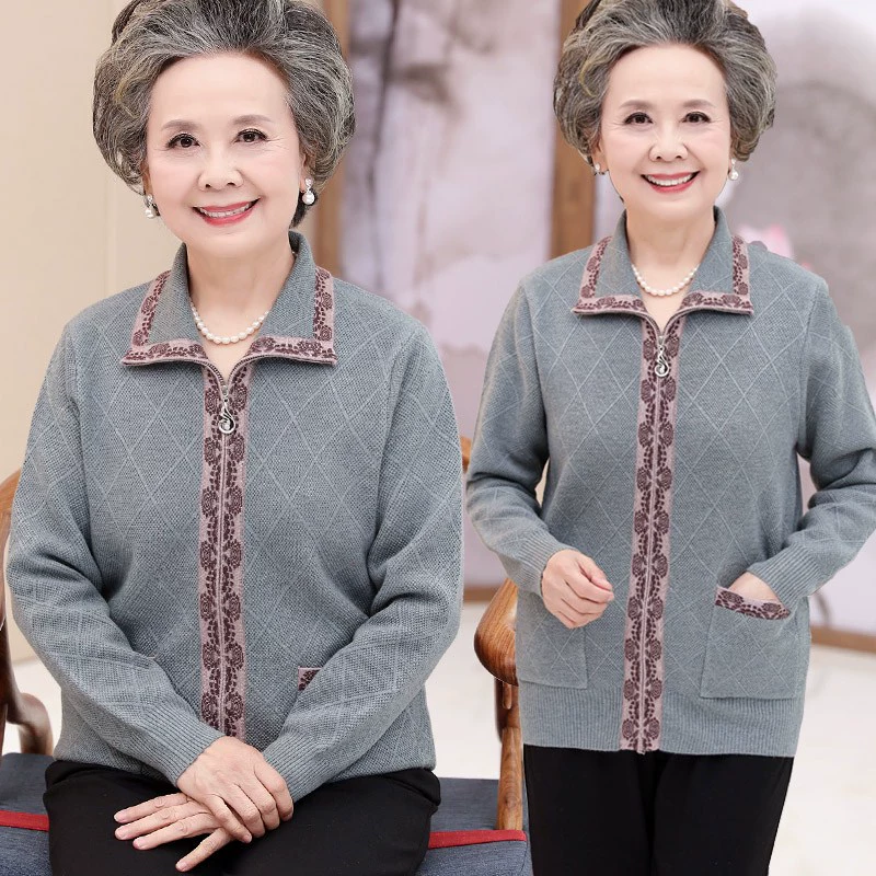 Весенний женский свитер с отворотом для среднего и пожилого возраста, пальто 60-70 лет, вязаный кардиган для мамы и бабушки, свитер для пожилых людей