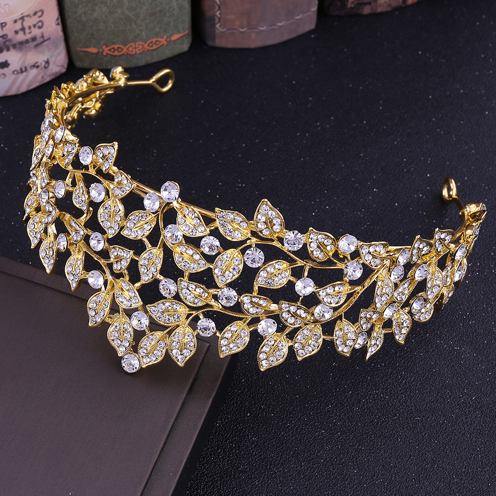 Leaf Pattern Women'S Gender Simple Style Leaf Alloy Inlay Rhinestones Crown 1 Piece
