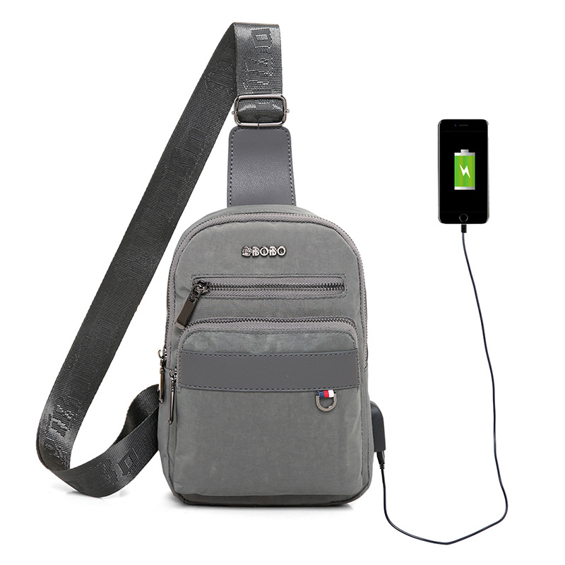 韓版牛津布單肩包 男士胸包斜挎包 學生usb充電包包 商務胸前包