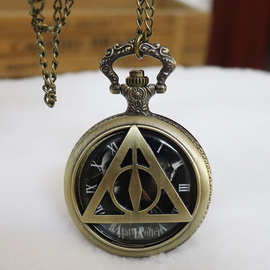 高颜值爆款直播哈利波特死亡圣器经典复古翻盖石英怀表男女项链挂