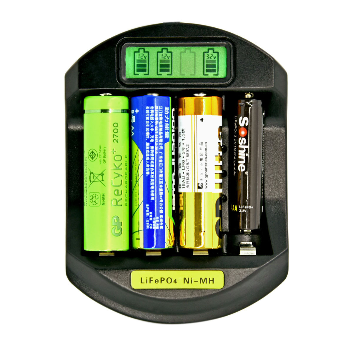 Soshine C5液晶4通道AA5号AAA7号1.2V镍氢镍镉3.2V铁锂电池充电器