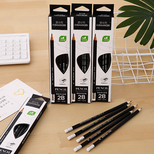 Boxed 2b pencil student painting practice pencil test writing hexagonal rod sketch pencil art supplies