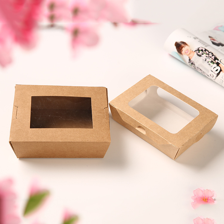 厂家批发点心泡芙折叠纸盒 进口开窗牛皮纸盒 烘焙食品蛋糕盒定做