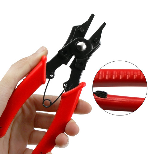 Four-in-one red circlip pliers, four-head retaining ring pliers, circlip pliers, for shaft, spring disassembly and assembly, internal use, external use
