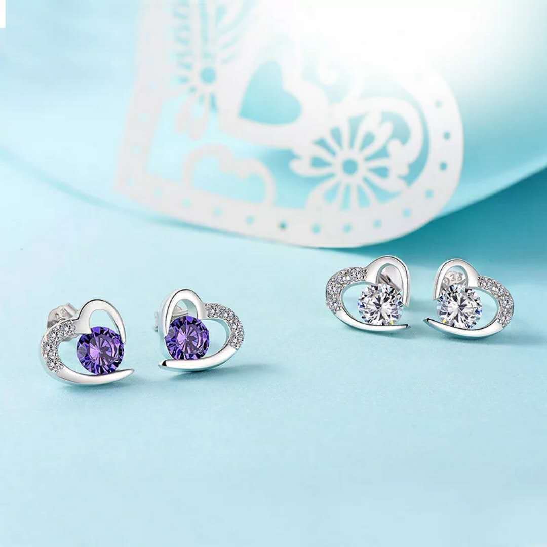 Fashion Jewelry Korean Version Of Heart-shaped Amethyst Earrings Wholesale display picture 2