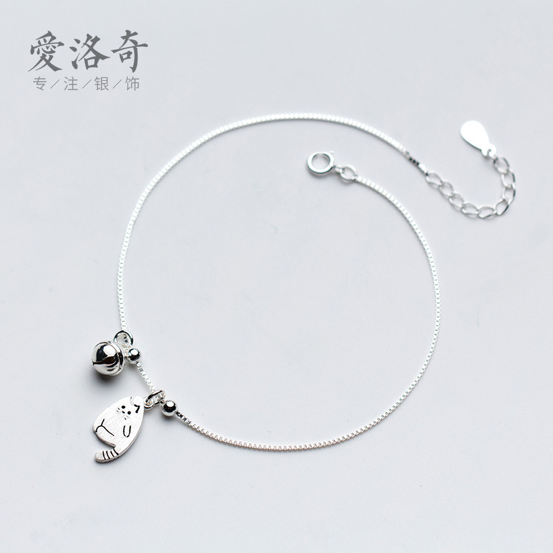 S925 tobillar de plata para mujeres moda coreana lindo gatito tobillar timbre temperamento dulce joyas tobillar mujer S2298