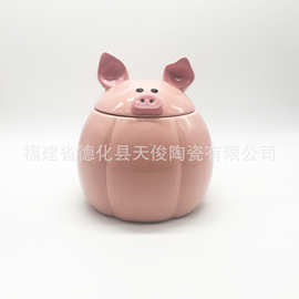 粉色圆款陶瓷猪罐子 个性白云土饼干罐  粉色猪厨房日用储物罐