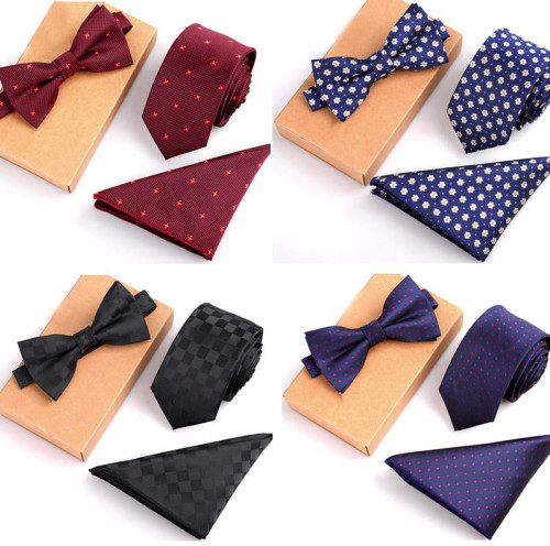 Men's tie suit embroidered casual Korean tie three-piece set 6cm plaid twill style wholesale