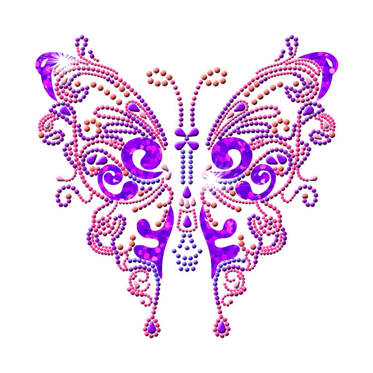 厂家生产蝴蝶装饰烫图 镭射珠片烫图 亚马逊 亮片花朵五角星烫图