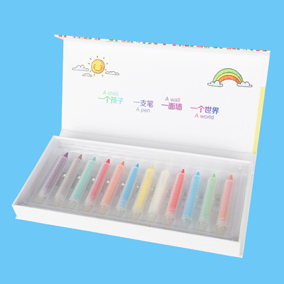 廠家批發水溶性無塵粉筆 12色帶筆套粉筆兒童塗鴉水溶性粉筆定制