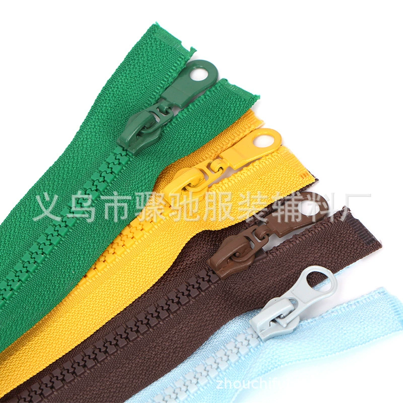 Spot wholesale No. 5 70CM color resin zipper work clothes top open tail down jacket resin zipper