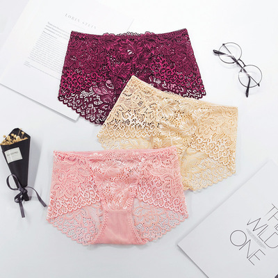 （80-120斤穿）性感蕾丝提臀内裤女 中腰女士小平角裤 平脚裤批发