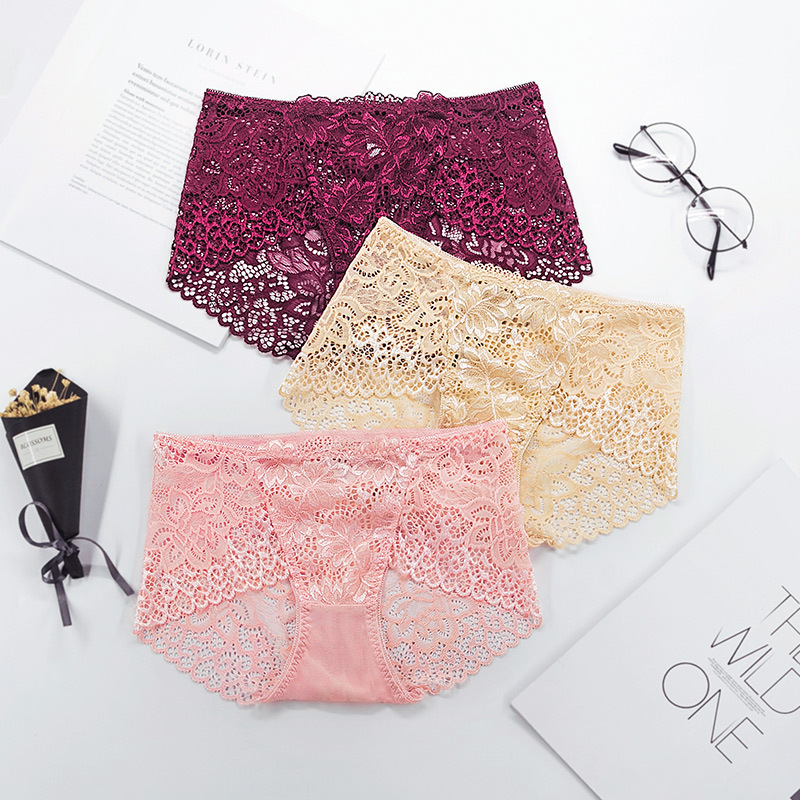 （80-120斤穿）性感蕾丝提臀内裤女 中腰女士小平角裤 平脚裤批发