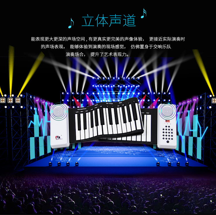 手卷电子琴61键博锐正品初学者新61键手卷钢琴 电子琴折叠软钢琴详情图8