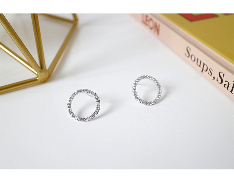 Ea012 Korean Version Of S925 Sterling Silver Micro-inlaid Zircon Hollow Geometric Circle Earrings display picture 6