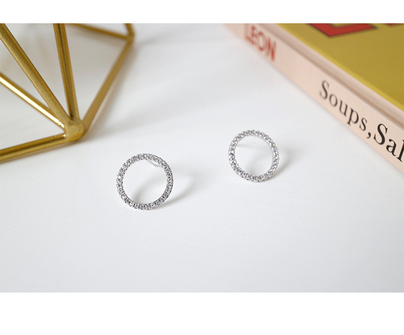 1 Piece Quantity Ea012 Korean Version Of S925 Sterling Silver Micro-inlaid Zircon Hollow Geometric Circle Earrings