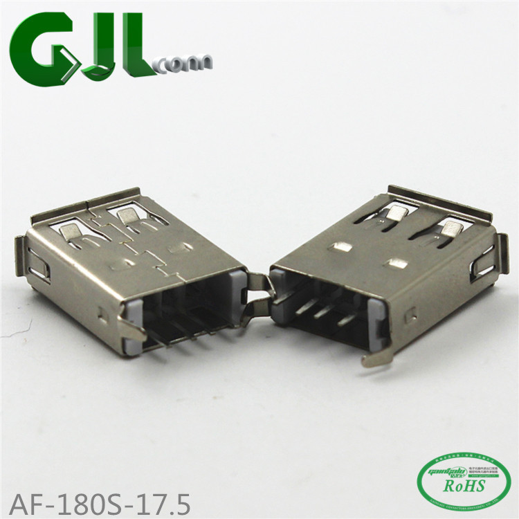 17.5直插180度弯脚加塞USB母座 usb2.0接口母座 立式USB插座
