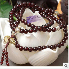 【厂家现货直批】天然石榴石水晶手链 108颗佛珠手串黄水晶葫芦