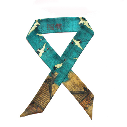 Chinese style Ruihe picture wrapped around the bag handle silk scarf twill small ribbon decorative scarf bag strap ladies scarf