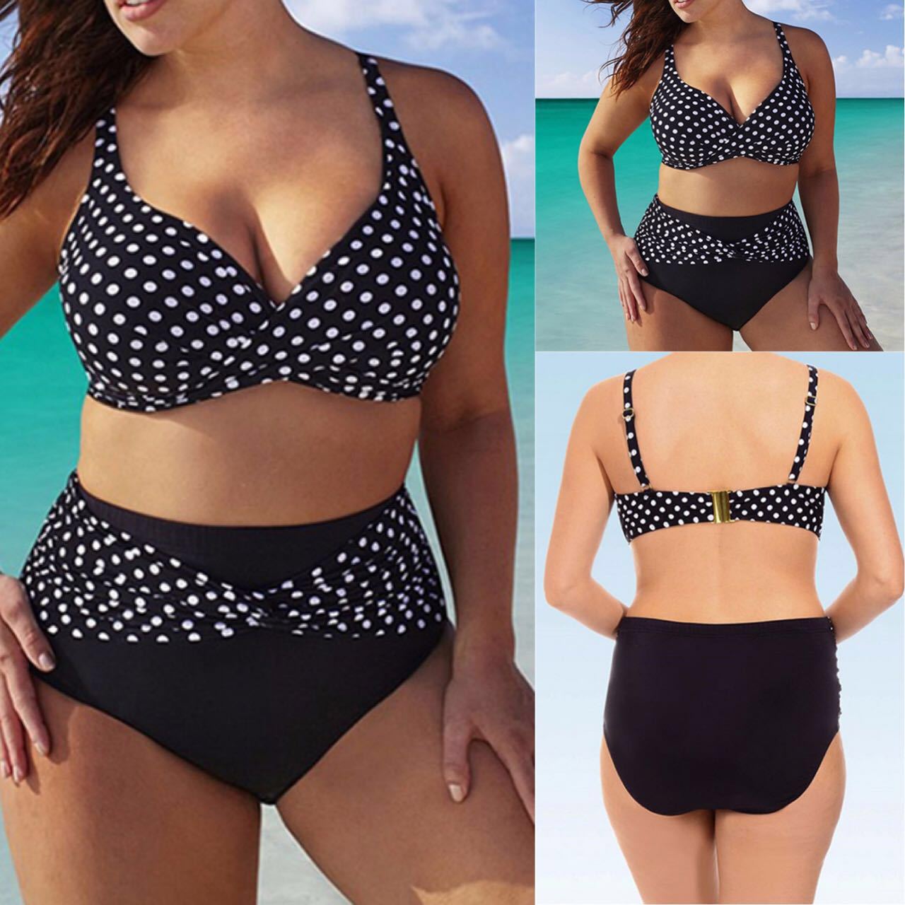 plus size wave point split swimsuit  NSHL34433