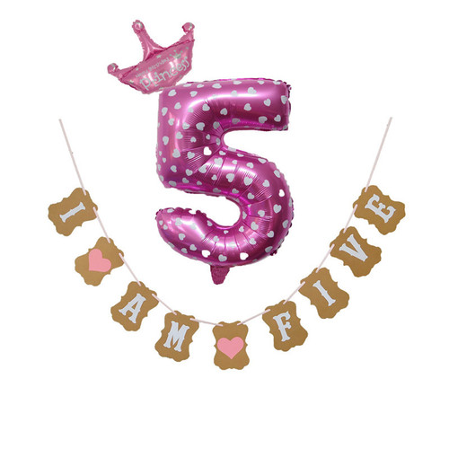 Cross-border hot supply of baby girl's first birthday party decoration decoration pink digital crown aluminum film balloons