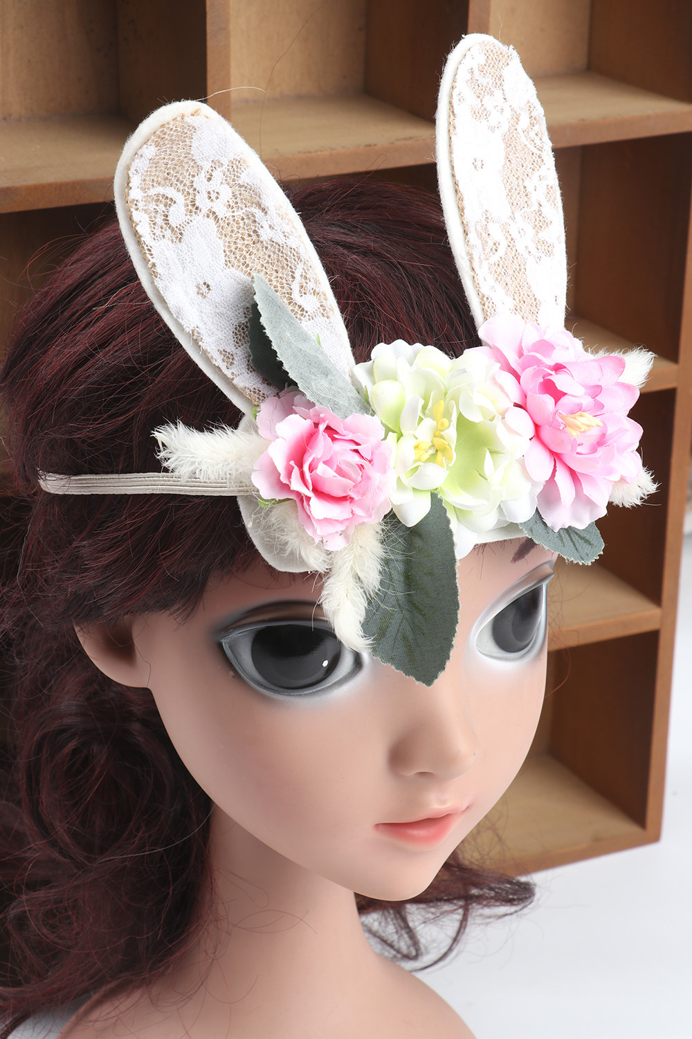 Fashion Bunny Ears Flower Cloth Lace Hair Band 1 Piece display picture 1