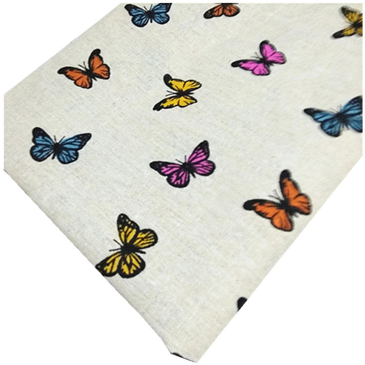 自产亚麻印花彩蝴蝶适用于柳编工艺品里子箱包靠垫台布DIY手工