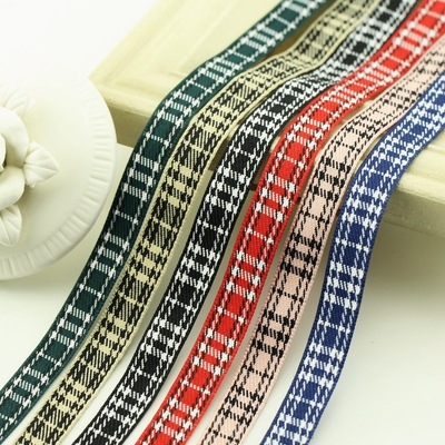 新款12mm格子涤纶丝带 手工diy发饰配件服饰材料批发